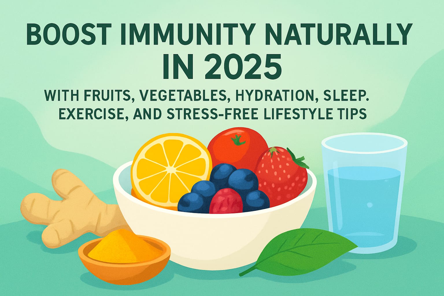 Boost immunity naturally in 2025 with fruits, ginger, turmeric, hydration, sleep, exercise, and stress-free lifestyle tips.”